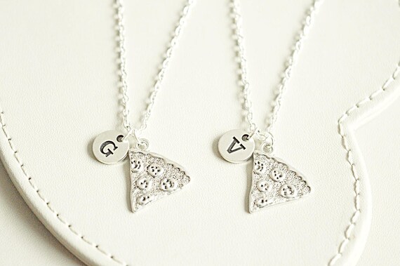 2 3 4 5 6 7 8 Best friend necklace, pizza charm necklace, bff necklace, friend necklace, friendship jewelry, personalized necklace, initial