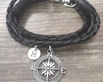 Compass bracelet, Mens Bracelet, Mens leather bracelet, Boyfriend gift, Compass Charm, Boyfriend Bracelet, Boyfriend Gift, Compass Gift