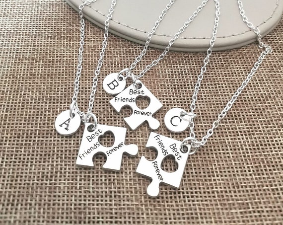 Best friends puzzle necklaces, BFF Puzzle Necklaces, 3 puzzle pieces jewellery, jigsaw piece charm, Jigsaw pendants, Jigsaw BFF Gift