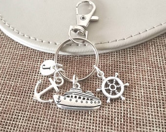 Cruise Ship gifts, Cruise Ship Keychain, Sailor gift, Ship Keyring, Anchor Keychain, Ship Wheel keyring, Ship Charm Keychain, Mens keychain
