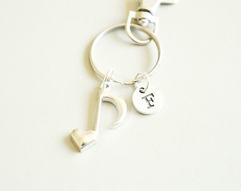 Music Note keychain, Music Note keyring, Music Note Gift, Musician Gift, Music Teacher, Music Note Charm, Music Note Jewelry, Eighth Note