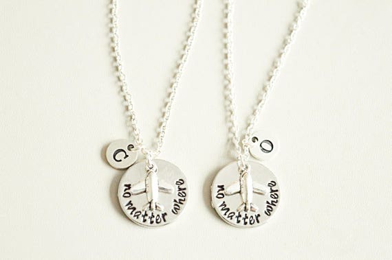 Gift for travelers, Plane Necklace, Traveler necklace, Travel Gift, Friends forever, Air hostess, BFF necklace with initial, Set of 2 3 4 5