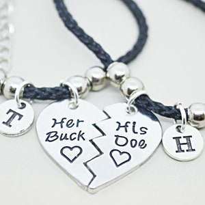 His and her Bracelets Couples Bracelet set his hers Gifts Her Buck His Doe Husband Gift Wife Gift boyfriend girlfriend gift heart set