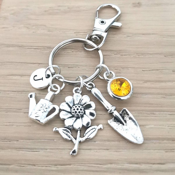 Gardening Gift for Her, Gardening Keychain, Gardening Keyring, Gardener Gift, Flower, Landscaping, Watering Can, Planting, Cultivation