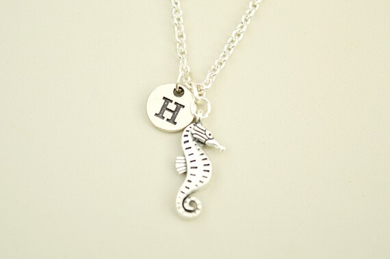 Seahorse Necklace, Sea Horse Jewelry, Sea Horse Necklace, Seahorse Necklace with Initial, Ocean Jewelry, Sea Jewelry, Sea Life Charm Jewelry