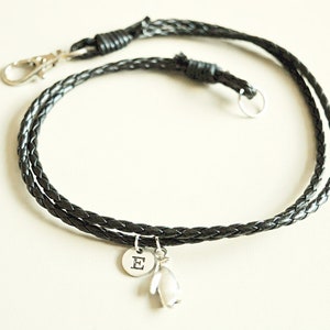 Penguin Bracelet, Black Penguin Bracelet, Penguin gifts, Gift for Boyfriend, Penguin Charm, Mens bracelet, Leather bracelet, Christmas gift image 2