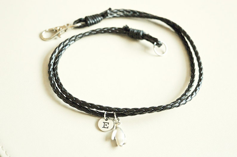 Penguin Bracelet, Black Penguin Bracelet, Penguin gifts, Gift for Boyfriend, Penguin Charm, Mens bracelet, Leather bracelet, Christmas gift image 2