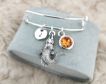 Crocodile bracelet , Crocodile bangle, Alligator bracelet, Alligator bangle, Gator bracelet, Animal charm gift, Birthstone jewelry, Silver