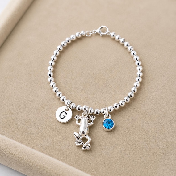 Frog Lover Gift for Her, Cute Frog Bracelet with Initial, Animal Lover Gift for Daughter Granddaughter Niece, Birthday Gift