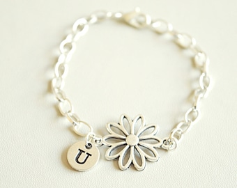 Daisy Bracelet, Daisy Gift, Daisy Charm Bracelet, Daisy Flower, Silver Daisy, Flower Bracelet, Lotus, Sunflower, Flower Girl, Mother, Mom