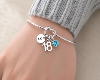 18th Birthday Bracelet, Initial Charm, Personalized Jewelry Gift