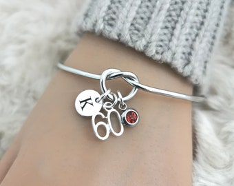 Presente de 60º aniversário para ela, presente de 60º aniversário para mulheres, presente de 60º aniversário, pulseira de 60º aniversário, presente de 60º aniversário, joias de 60º aniversário