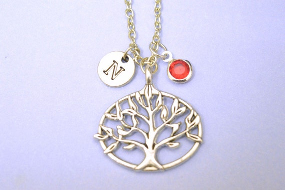 Tree Necklace, Family Tree charm Necklace, Personalised Initial Necklace, Gift for Mom, Tree of Life Necklace, gift for daughters