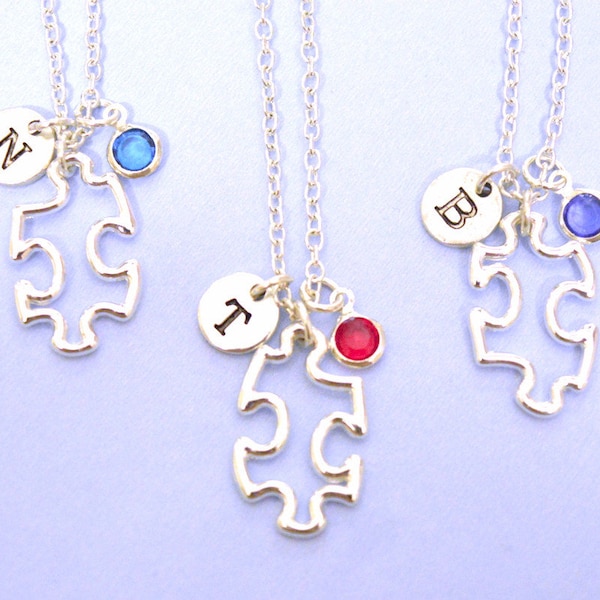 Best friends puzzle necklace set, BFF Puzzle Necklaces, 3 puzzle pieces jewellery, jigsaw piece charm, Jigsaw pendants, Jigsaw BFF Gift