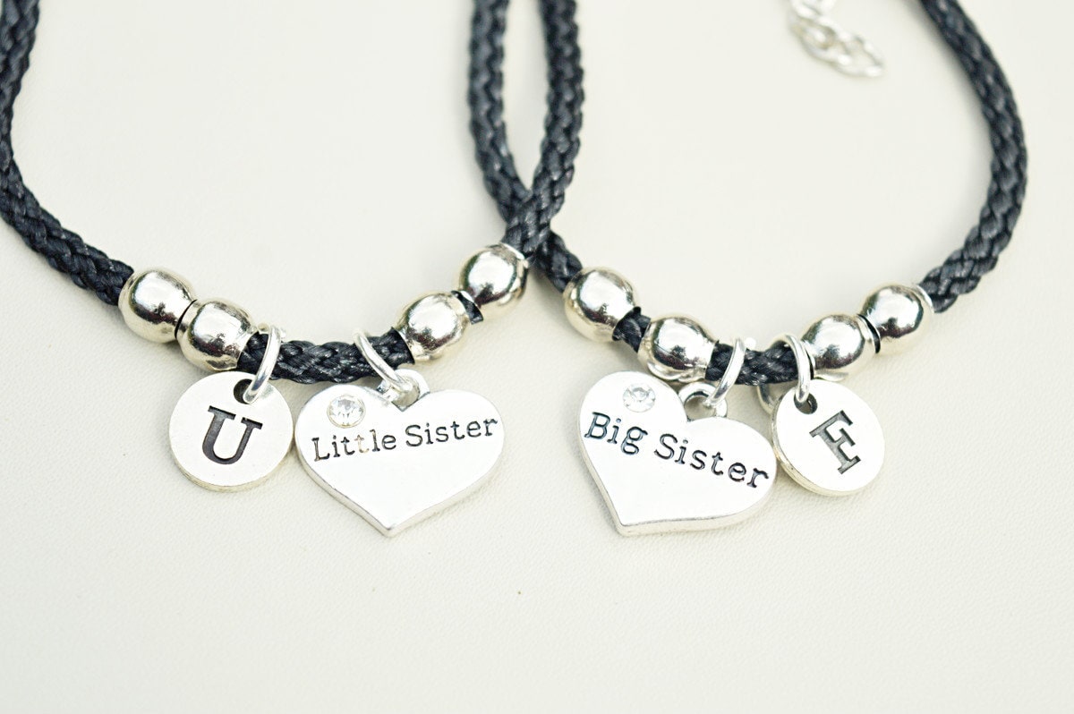 Sisters Bracelets with Gift Bags Personalised Big Sister Little Sister Charm Bracelet Two Matching Heart Charms We Are Sisters Family