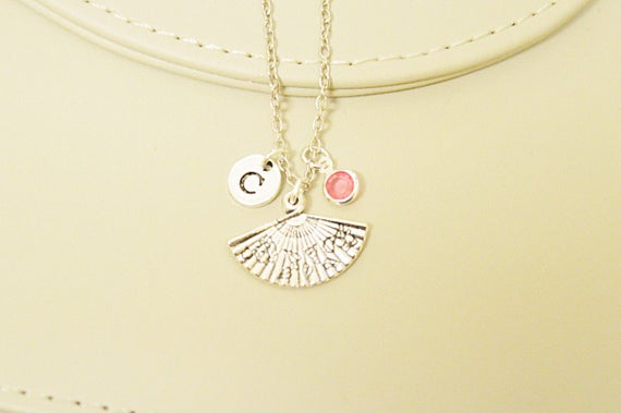 Chinese fan necklace, Japanese fan charm, Hand fan charm, Fashion necklace, Charm necklace , Initial necklace, Engraved necklace, bohemian