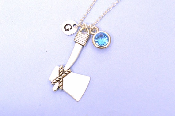 Battle Axe Charm Necklace, Axe Silver Jewelry, Axe Gift, Battle Axe Pendant, Personalized Charm Gift, Initial Pendant, Initial Keepsake