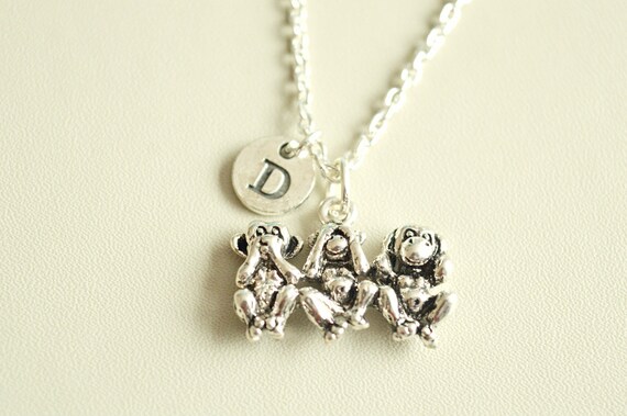 Monkey Necklace, Three Wise Monkeys, Monkey Gifts, See No Evil, Hear No Evil, Speak No Evil,Three wise monkey jewelry, Monkey jewelry, Funny