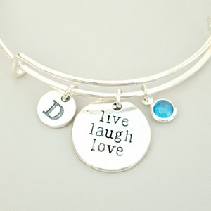 Live Love Laugh Bracelet, Live Love Laugh Bangle, Handmade Inspirational Jewelry, Adjustable Charm Bracelet, Adjustable Bangle Bracelet