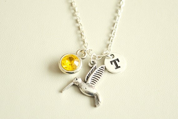 Bird Necklace, Bird Gift, Bird charm, Silver Bird, Bird Jewelry, Hummingbird Necklace, Long Beak Bird, Bird Charm Necklace, Small Bird, Cute