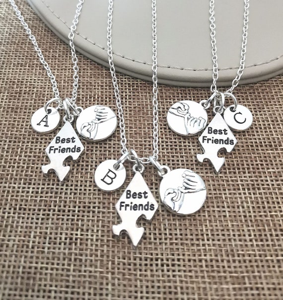 Set of 3 Best Friends Necklace, Friendship necklace for 3, Best friends puzzle necklaces, 3 best friend necklace, 3 way friendship necklace