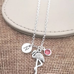 Flamingo Necklace, Flamingo Gift, Personalized Animal Gifts, Pink Flamingo, Flamingo Charm, Silver Bird , Bird Pendant, Bird Jewelry image 1