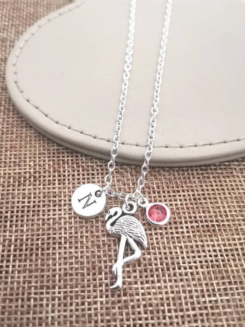 Flamingo Necklace, Flamingo Gift, Personalized Animal Gifts, Pink Flamingo, Flamingo Charm, Silver Bird , Bird Pendant, Bird Jewelry image 1