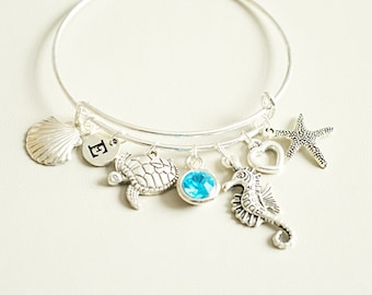 Beach Bracelet, Ocean Bracelet, Beach Themed Gift, Beach Jewelry, Ocean Themed, Sea, Beach Wedding, Seashell, Starfish, Seahorse, Turtle