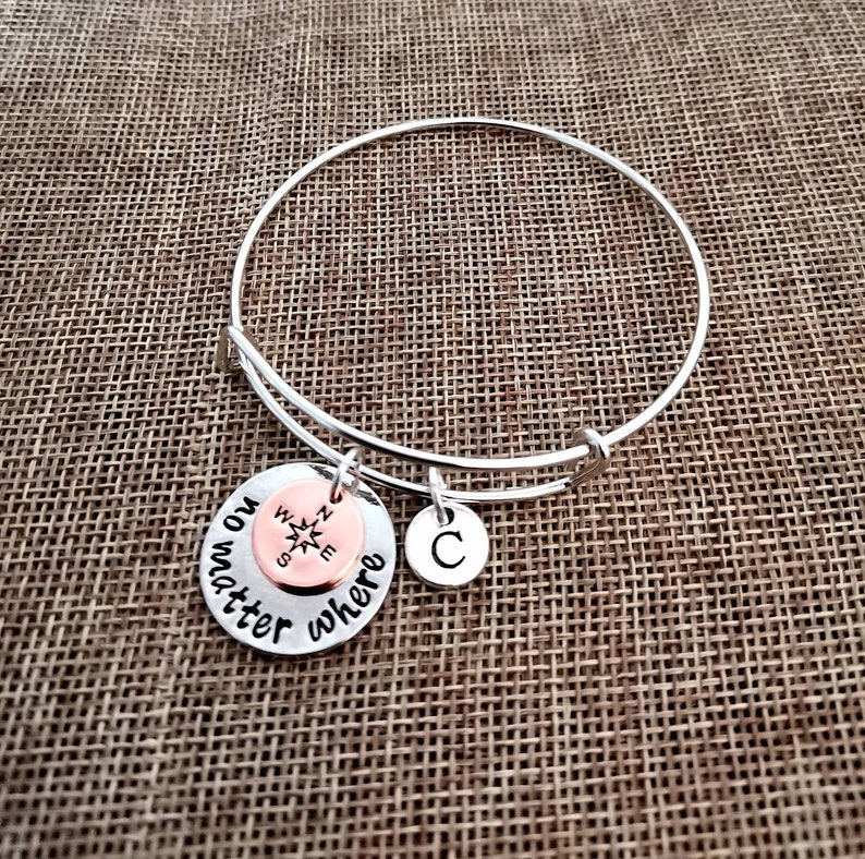 Long distance friendship bracelet, no matter where bangle, compass charm bracelet, bff bracelet, friendship bangles, friendship jewelry image 1