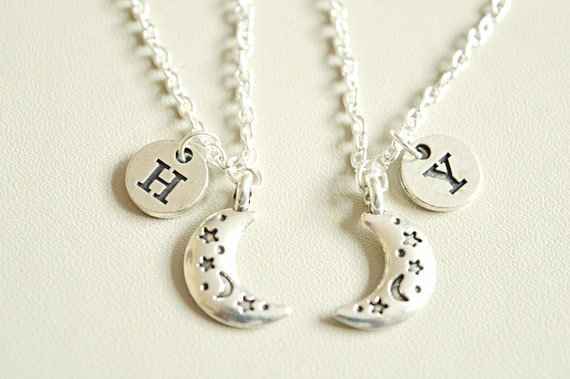 Friendship Necklace, Moon Necklace, Tiny Moon, Friend Necklace Set, Personalized Necklace, Mother Daughter Necklace, Sister, Two Sisters