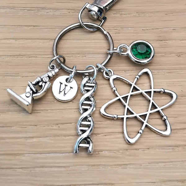 Science geek gift, science gift, science keychain, science keyring, science keychain, gift for geek, Atom, DNA, Chemist, Chemistry, Physics