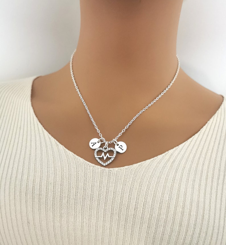 Couples initial necklace, heart beat necklace, Couples necklace set, couples necklace sets of 2, couples heart necklace, matching necklaces, image 3