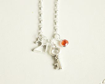 21st Birthday gift, 21st birthday necklace Jewelry, Birthday Charm necklace, 21st Bday, initial necklace, initial hand stamped, personalized