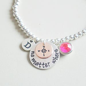 Compass charm bracelet, long distance girlfriend boyfriend gift, personalised compass gift,LDR bracelet, LDR bangle,Long distance friendship