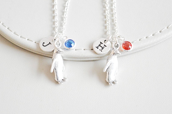 2 BFF necklace, Best friend gift set,Penguin Necklace, Birthday gift for her, best friend silver jewelry, personalised necklace,Necklace set