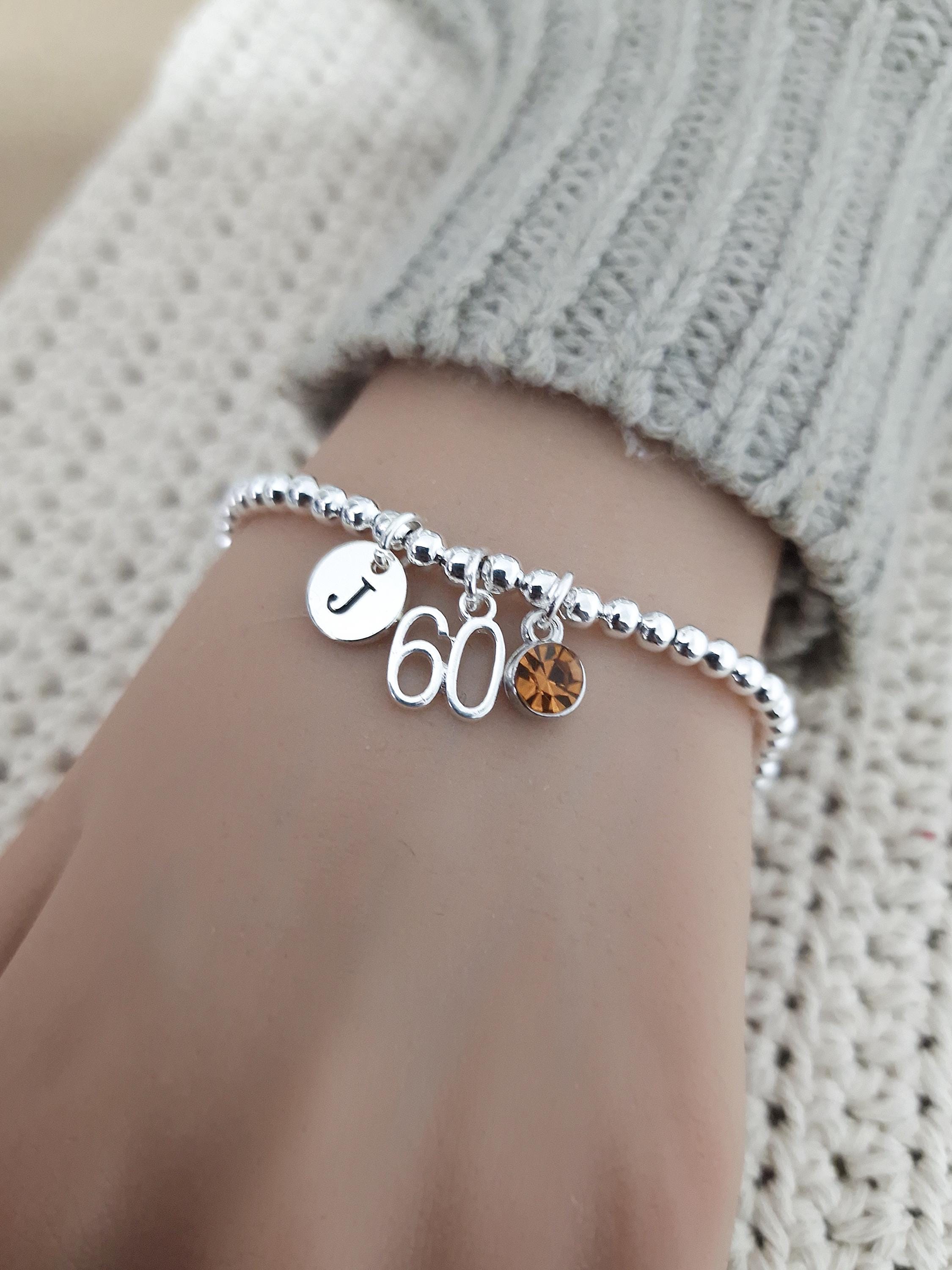Bracciale Regalo 60° Compleanno Donna In Codice Morse | Perline Argento 925 E Blu | Messaggio Segreto Happy 60th | Regolabile 15-25 Cm | Con Scatola