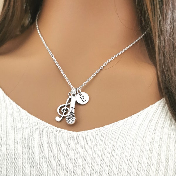 Collier musique, collier micro, collier DJ, cadeau micro, cadeau DJ, cadeau amateur de musique, cadeaux pour chanteurs, bijoux DJ, microphone