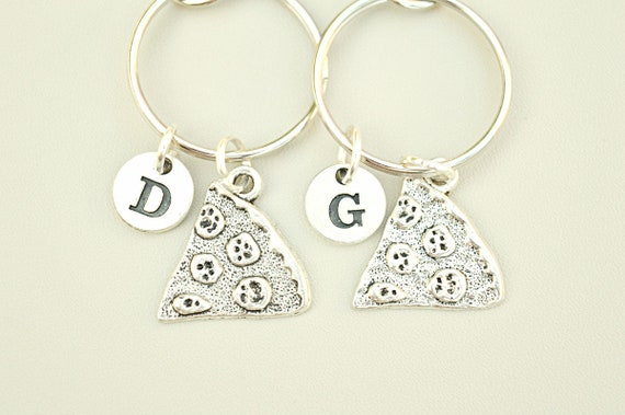 Friends keychain, Boyfriend girlfriend Keychain, Long distance Friend gift, BFF long distance gift, Pizza Keychain, Pizza Keyring, Pizza
