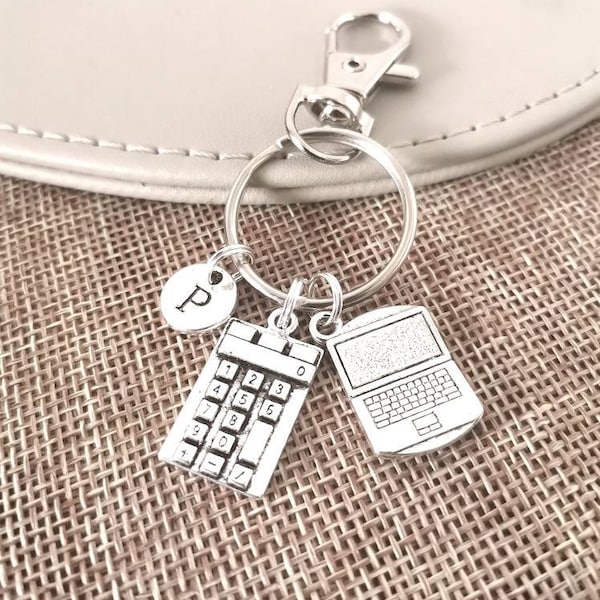 Gift for geek, Computer geek gift, Laptop Key chain, Laptop keyring,  laptop keyring, it geek, Calculator, Accountant, Office, Technology