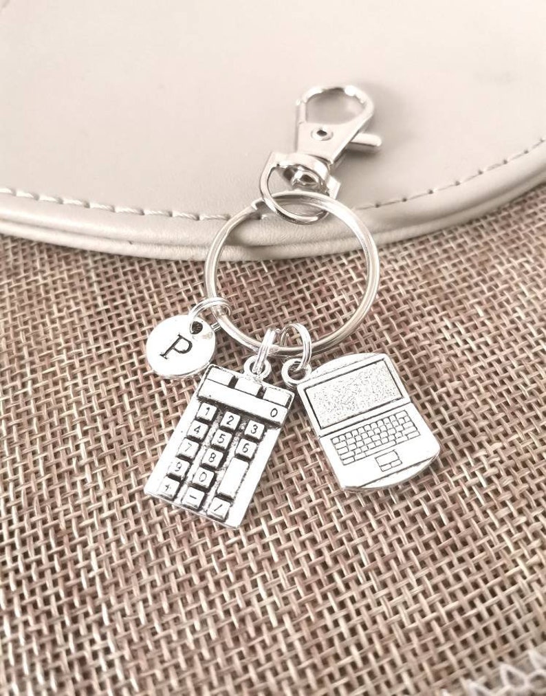 Gift for geek, Computer geek gift, Laptop Key chain, Laptop keyring, laptop keyring, it geek, Calculator, Accountant, Office, Technology image 1