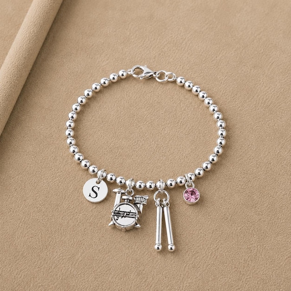 Drummer Bracelet, Gift for Drummer, Drum Player Gift for Her, Personalised Music Bracelet