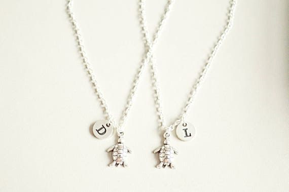 Friendship necklace turtle, Turtle bff necklaces, Necklace with initial, Best friend gift set of 2, Turtle charm gift, Sea, Ocean, Friend