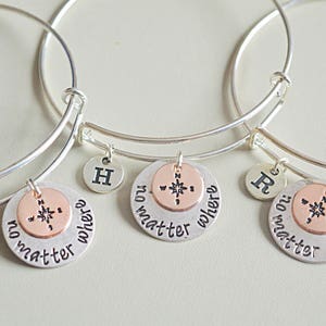 Long distance friendship bracelet, no matter where bangle, compass charm bracelet, bff bracelet, friendship bangles, friendship jewelry image 7