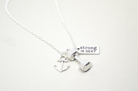 Boyfriend Gifts, Boyfriend Necklace, Strong is Sexy Necklace, Anchor, Gym Gifts for Him, Boyfriend Gift, Fitness, Gym Buddy, Trainer