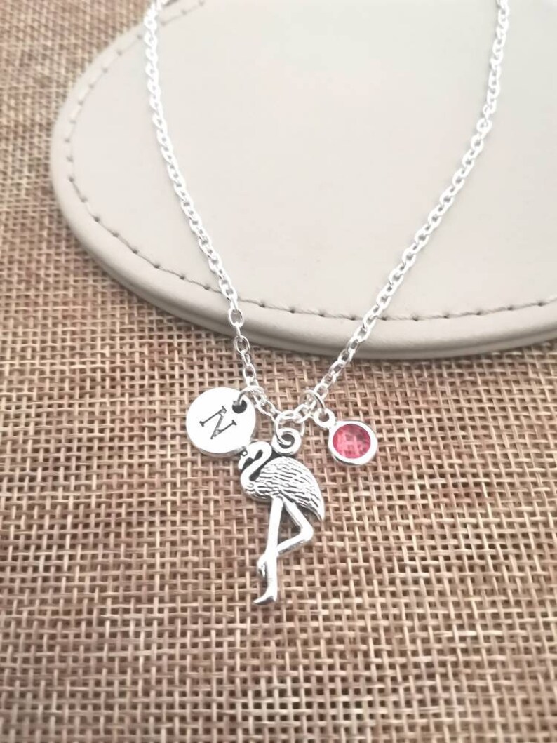 Flamingo Necklace, Flamingo Gift, Personalized Animal Gifts, Pink Flamingo, Flamingo Charm, Silver Bird , Bird Pendant, Bird Jewelry image 2