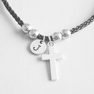 Pulsera de cruz, pulsera de crucifijo, joyería de cruz de hombres, pulsera cruzada personalizada, pulsera de religión, amigo de la iglesia, cristianismo, inicial