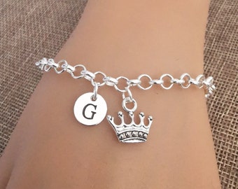 Pulsera de corona, pulsera de reina, pulsera para mujer, regalos para mujer, pulsera con dijes, regalo para ella, pulsera de corazón, regalo para ella, dije