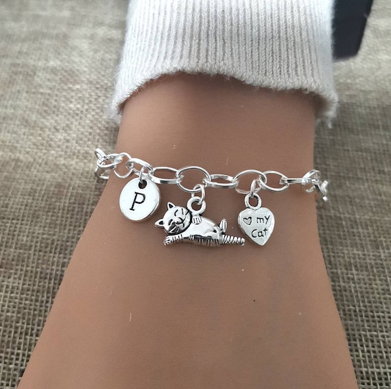 Sterling Silver Cat Charm Bracelet | Cat Bracelet