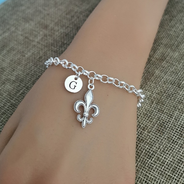 Fleur de Lis Bracelet, Fleur de Lis Jewelry, Personalized Fleur de Lis Gift, Fleur-de-lis jewelry, fleur, Fleur-de-Lis, Charm, Silver gift