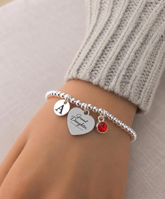 Granddaughter Birthday Gift, Personalised Granddaughter Bracelet, Initial & Birthstone Bracelet, Birthday Gift for Granddaughter